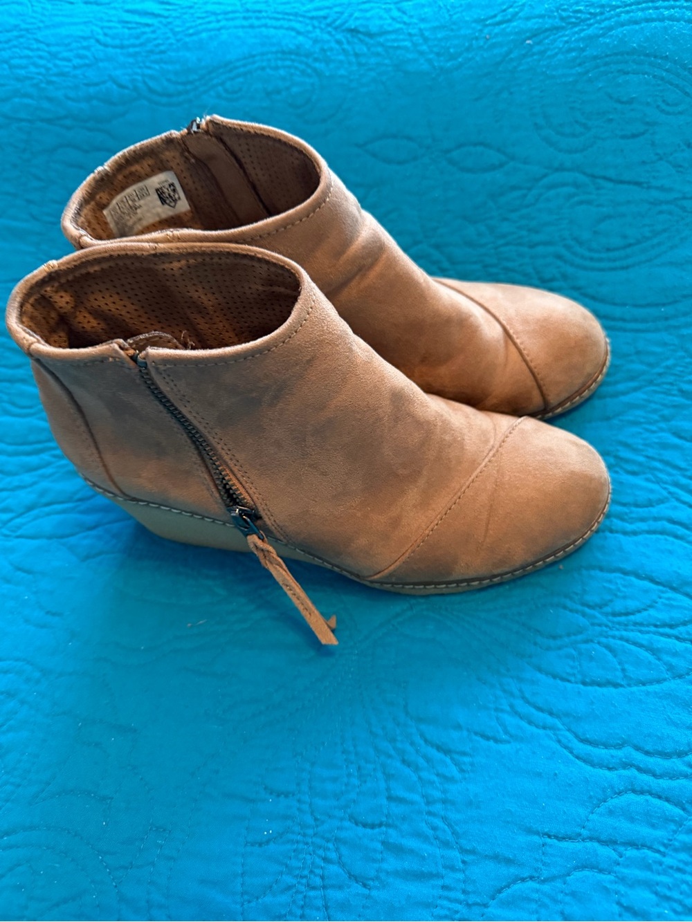 Toms Tan Suede Wedge Ankle Booties